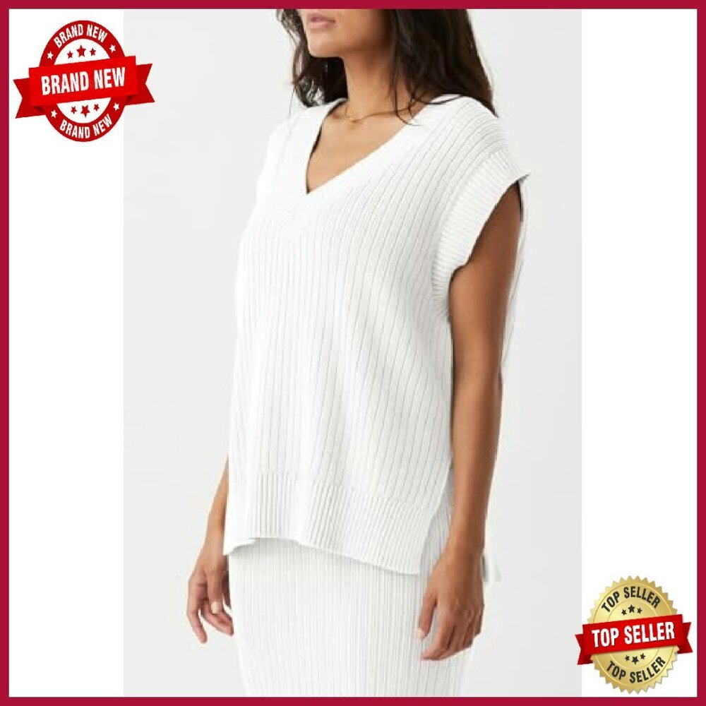 Oversized Ribbed Knit Sweater Vest V-Neck Sleeveless Pullover Tank Top - Picture 3 of 8
